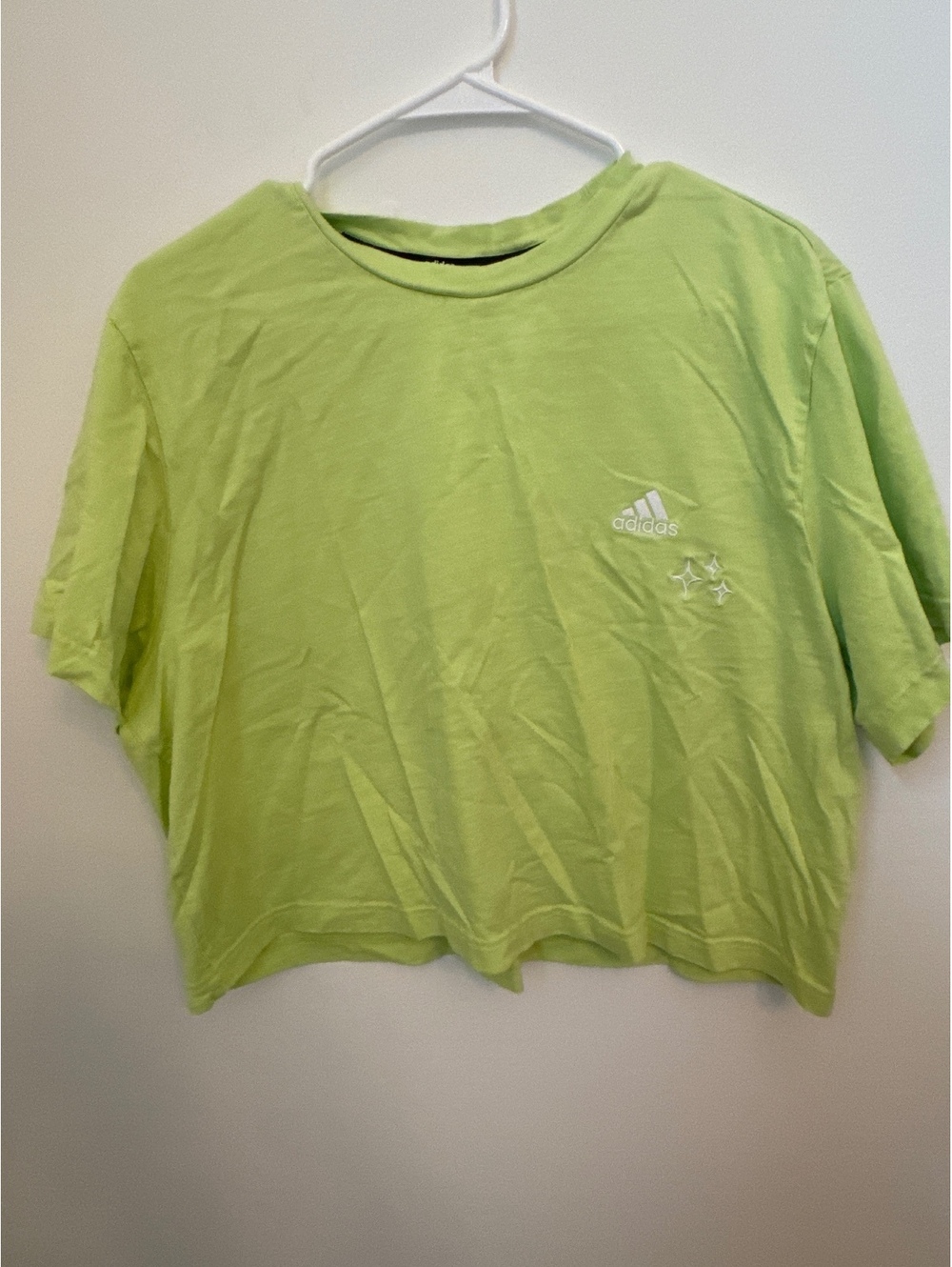 Adidas Lime Green Cropped Sportswear T-Shirt XL